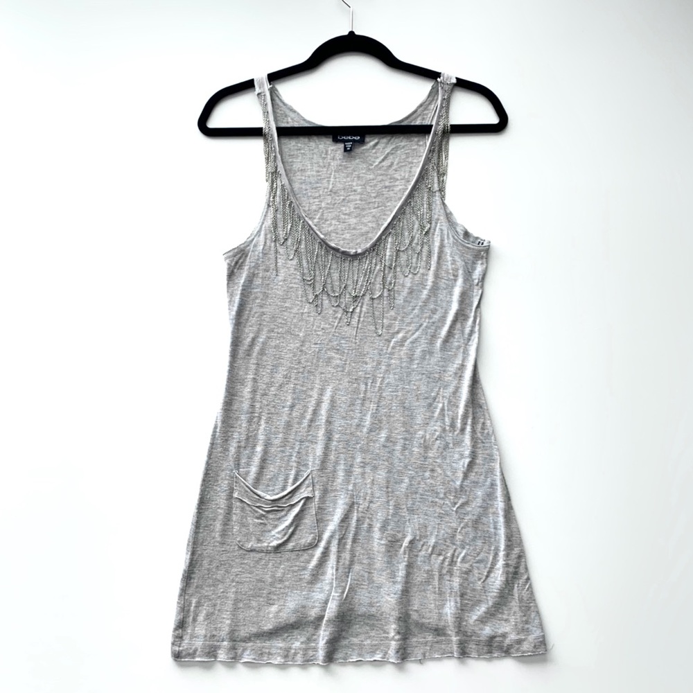 bebe Jersey Mini Tank Silver Chains Dress XS